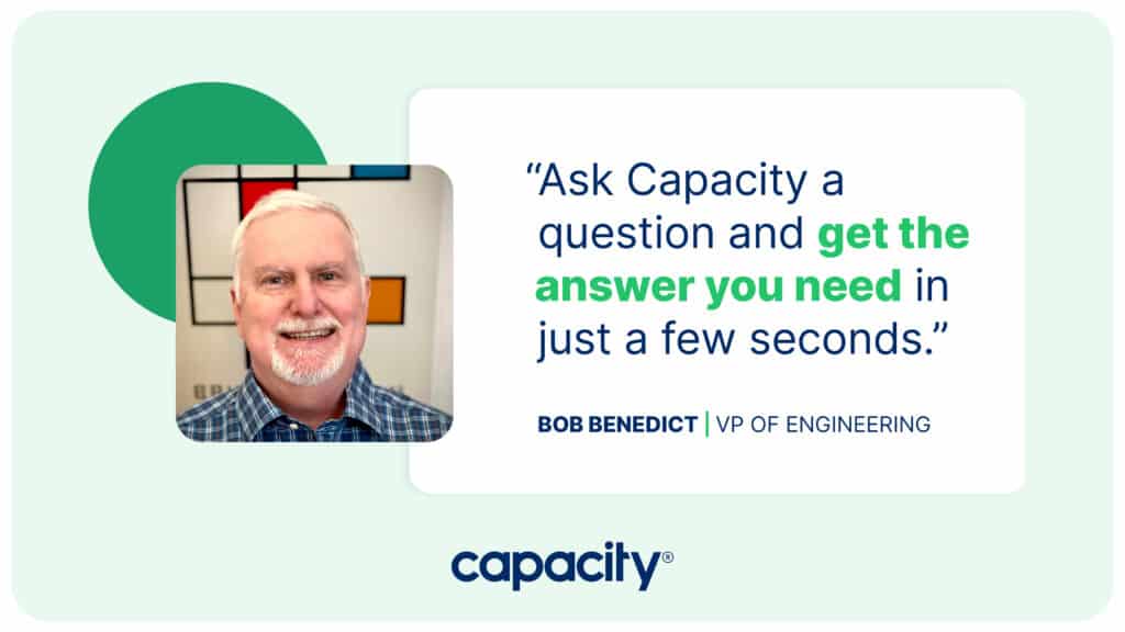 Image showing a Capacity team member explaining a benefit of Capacity.