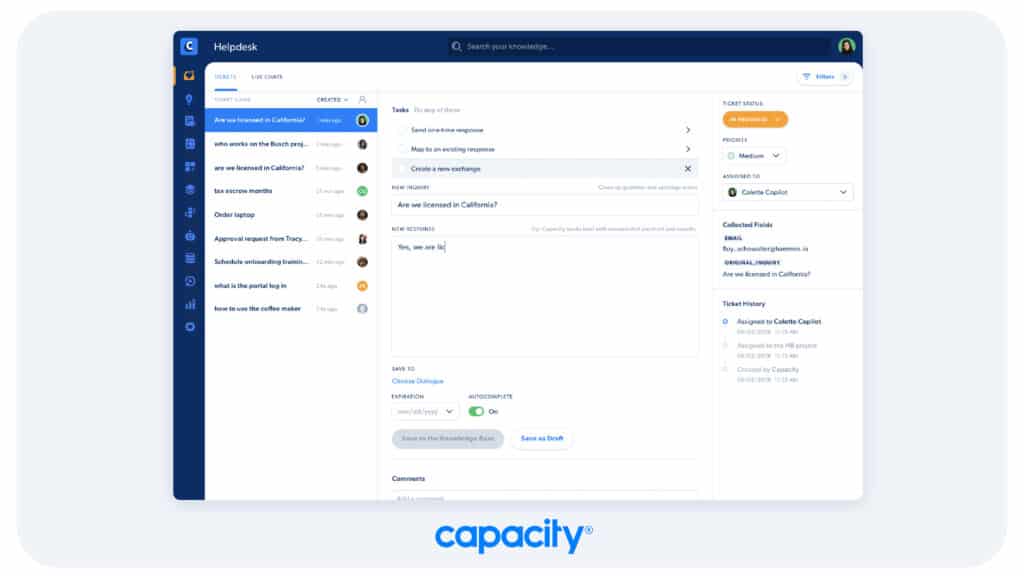 Image showing Capacity's helpdesk and team inbox.