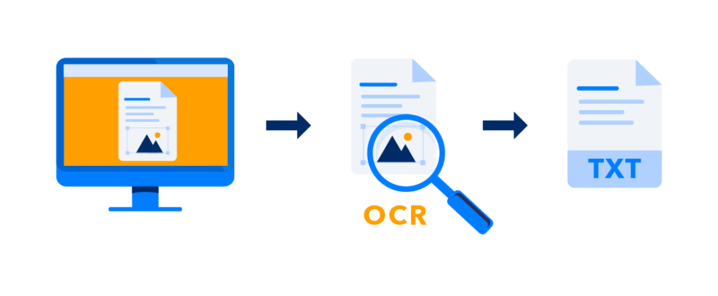 Illustration of Optical Character Recognition (OCR) extracting data from a scanned document