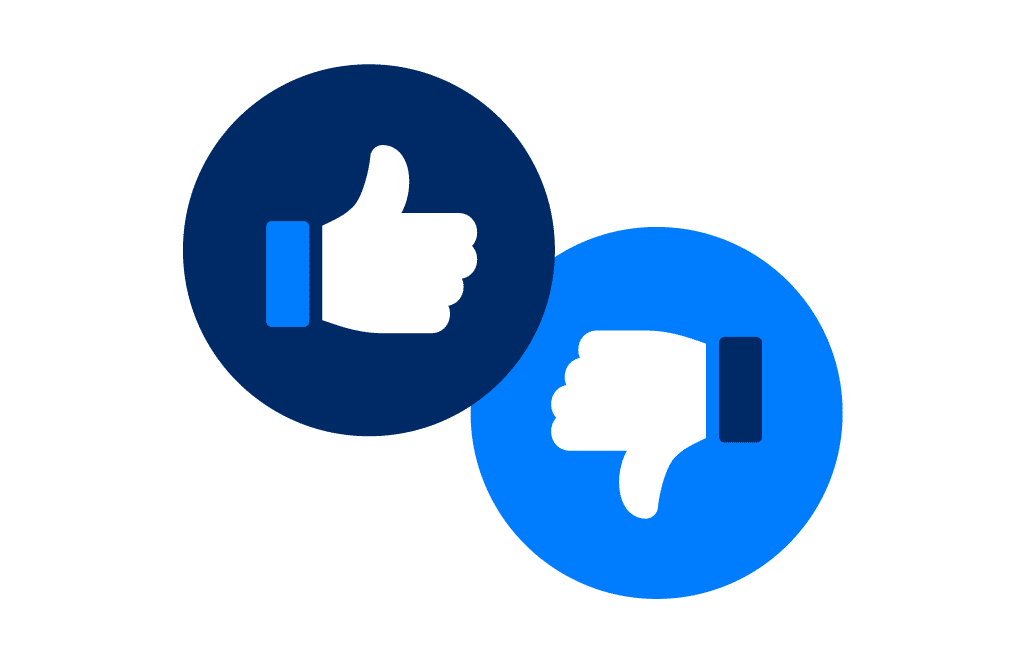 Illustration of a hand with a thumbs up and a hand with a thumbs down