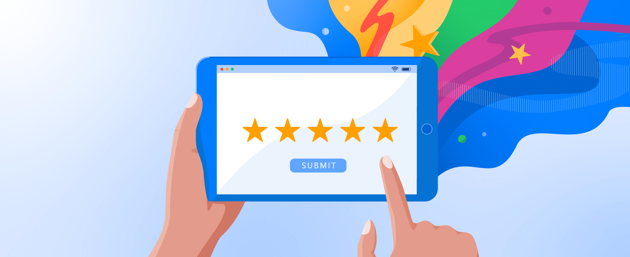 illustration of customer giving 5-star rating on tablet