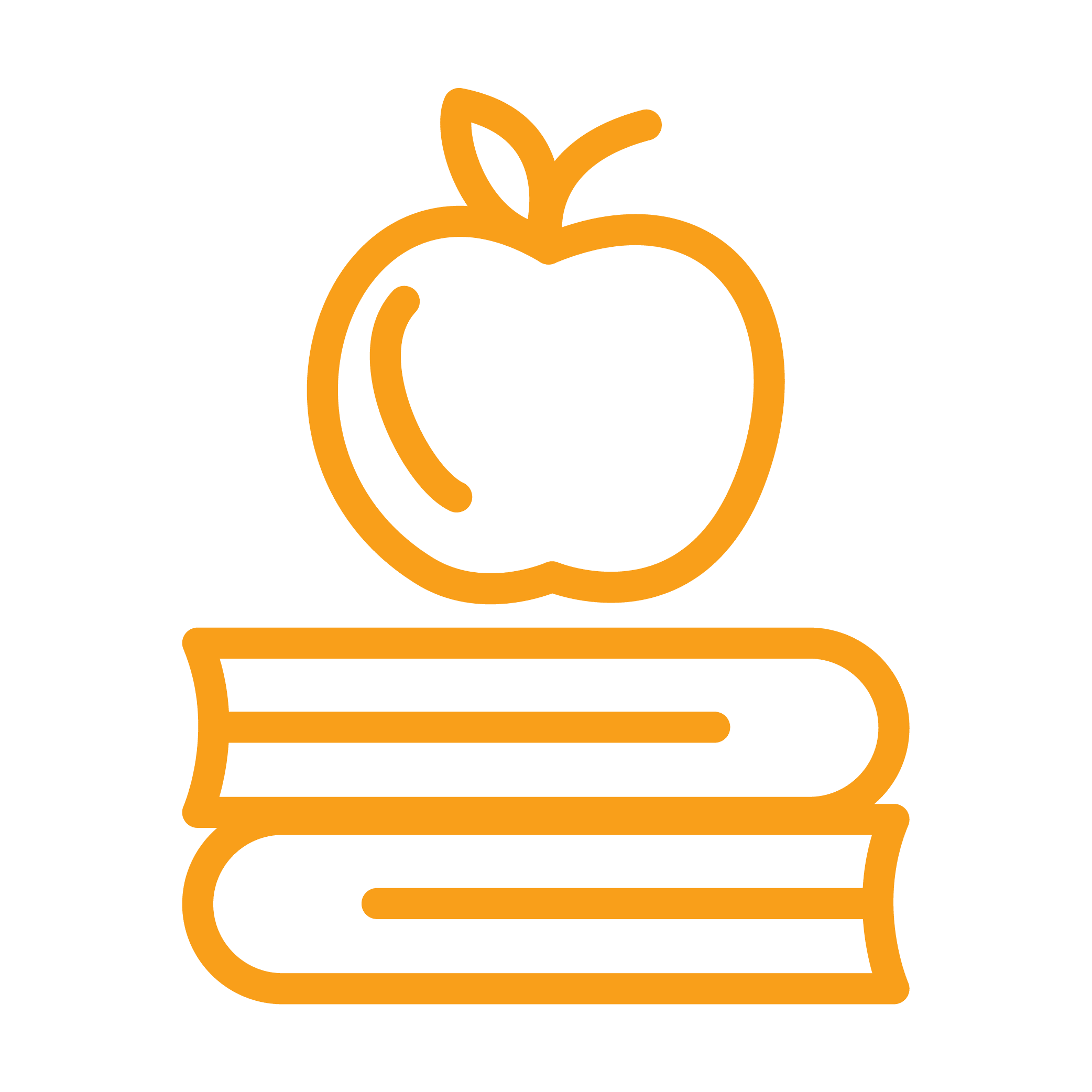 icon of an apple sitting on top of two books