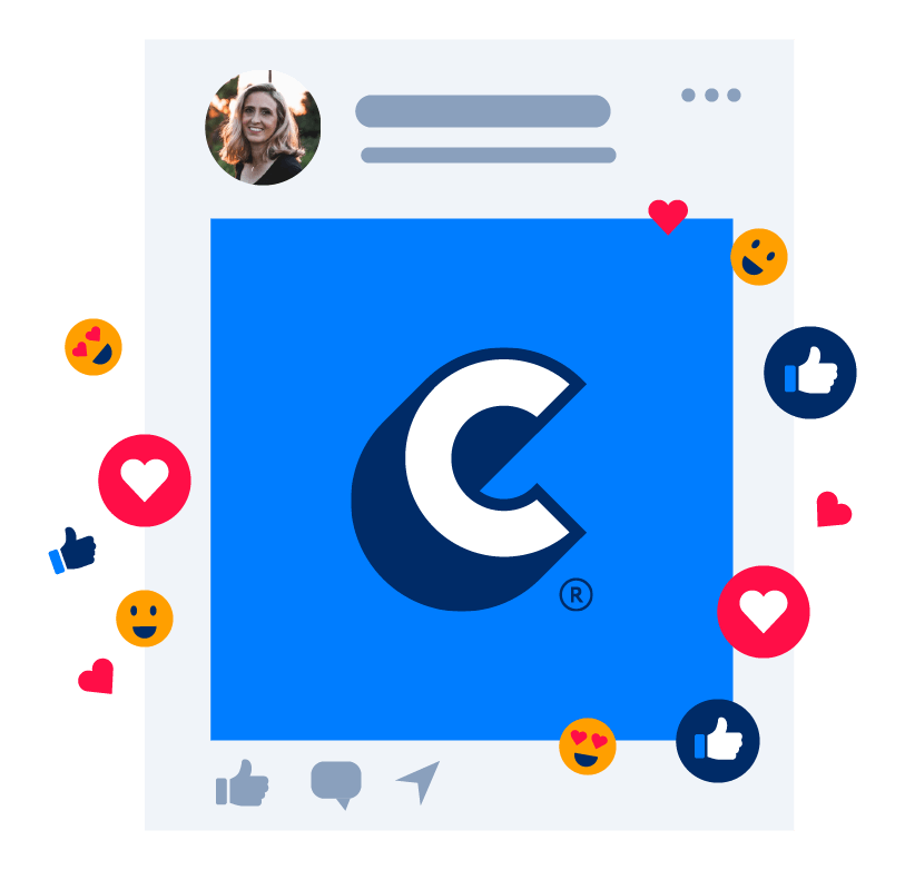 A social media post of the Capacity logo surrounded by hearts, smiley faces, and thumbs up signs.
