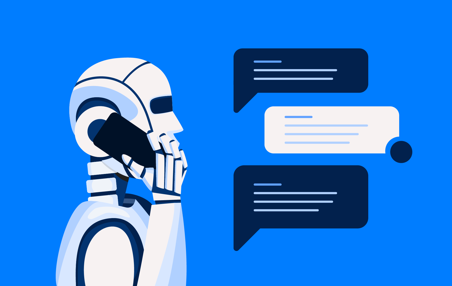 An abstract illustration of Ai and a helpdesk conversation.