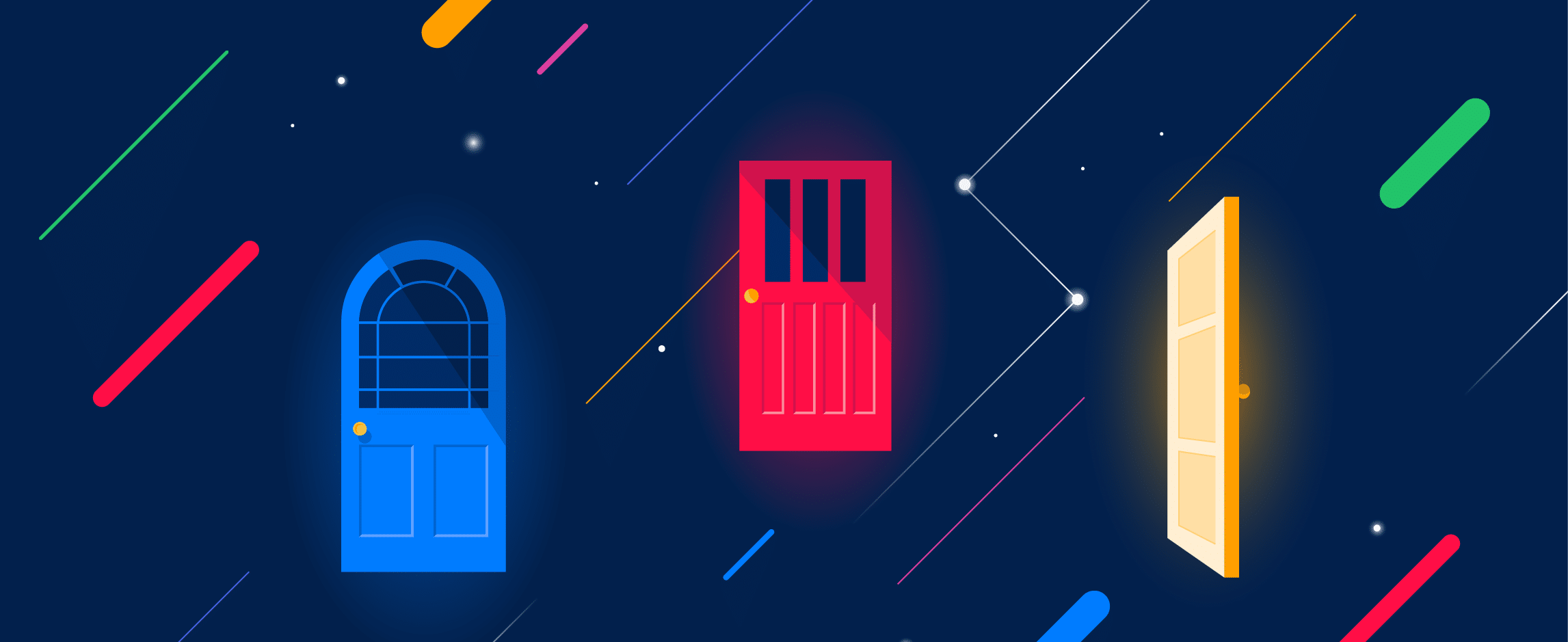 Illustration of doors floating in space to depict AI and Automation in the Mortgage Industry