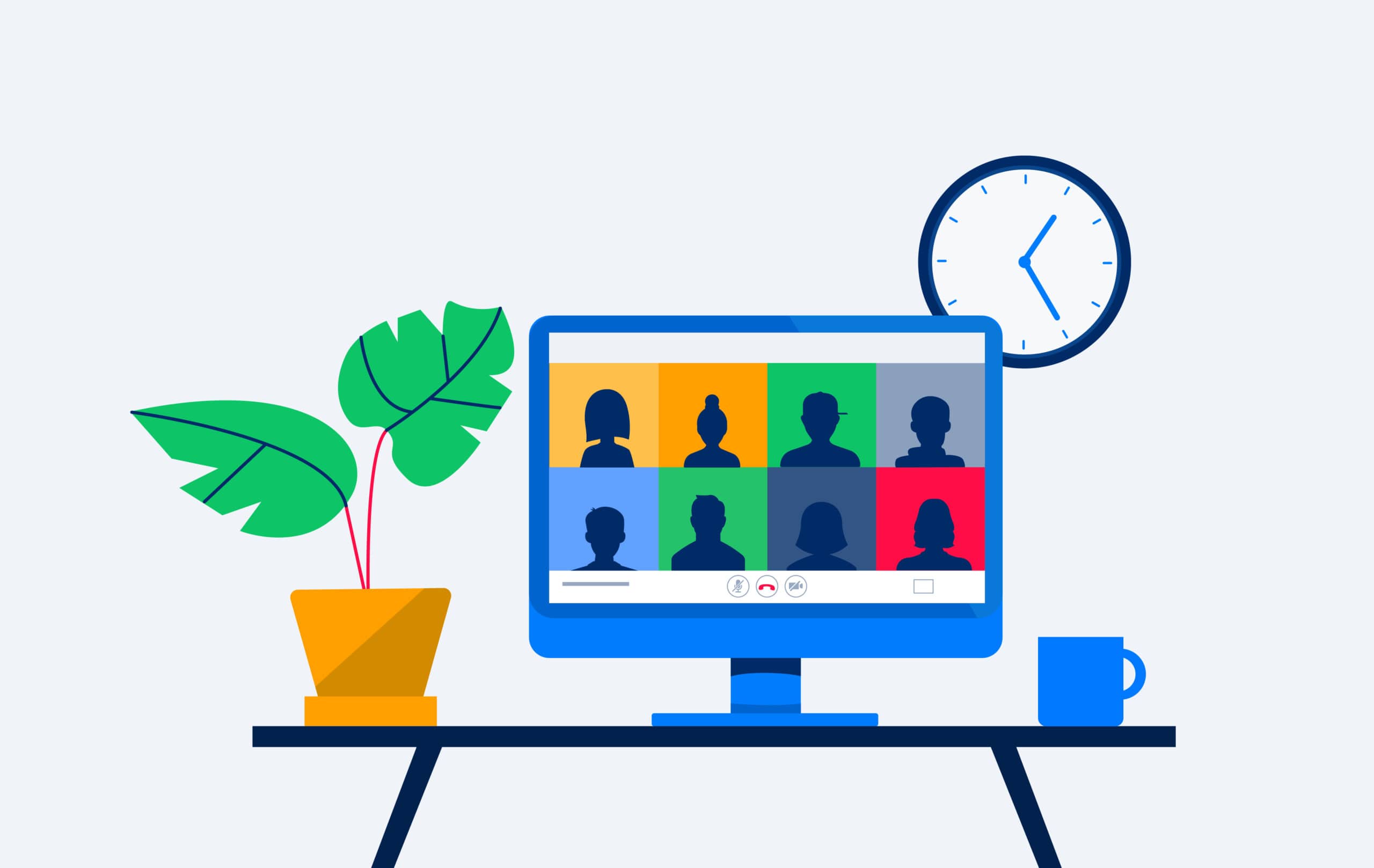 An illustration of a virtual meeting from home