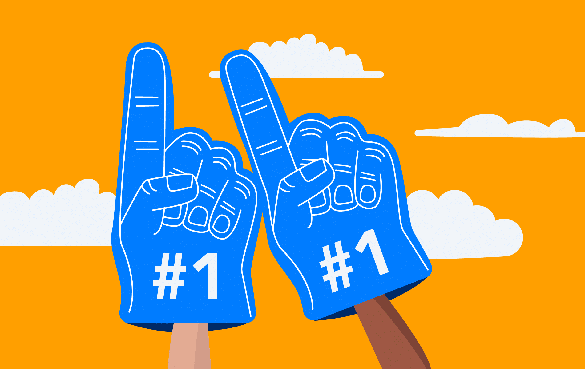 an illustration of two #1 foam fingers in the air to cheer on servant leadership.