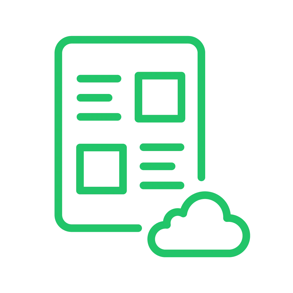 Icon depicting documents being stored and indexed in a cloud drive