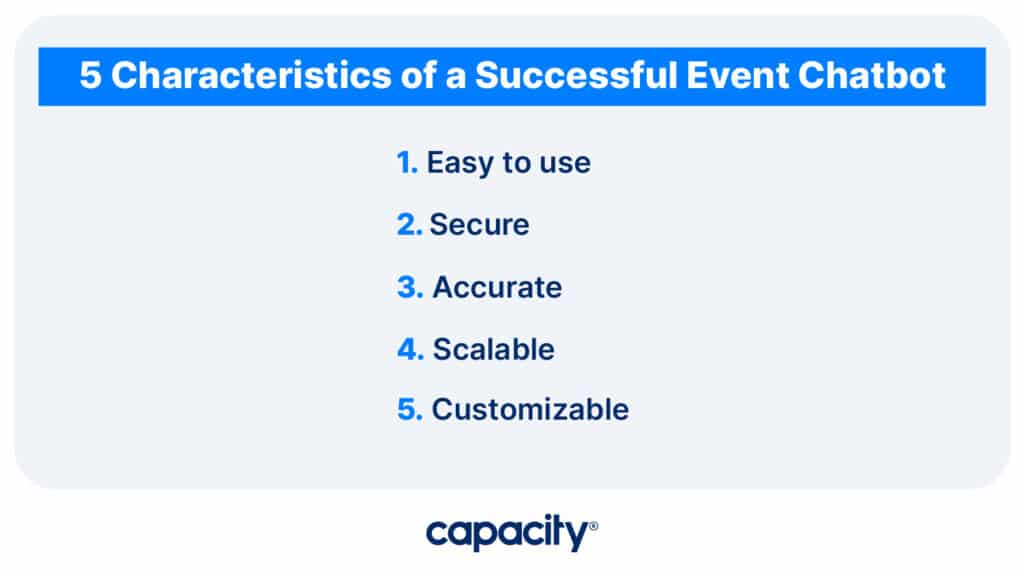 Image explaining the characteristics of a successful event chatbot.