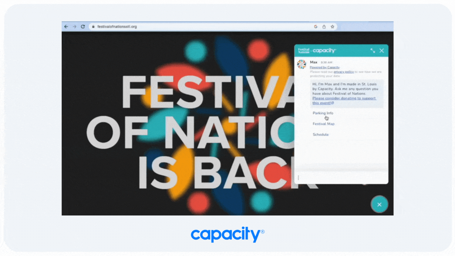 Graphic showing the festival of nations event chatbot.