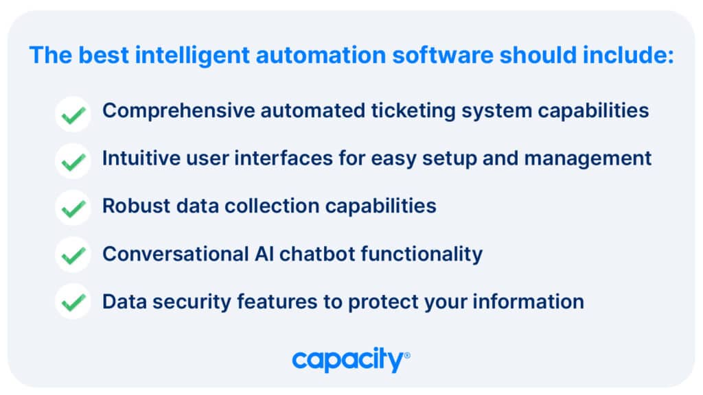 Image showing the features intelligent automation software should include.