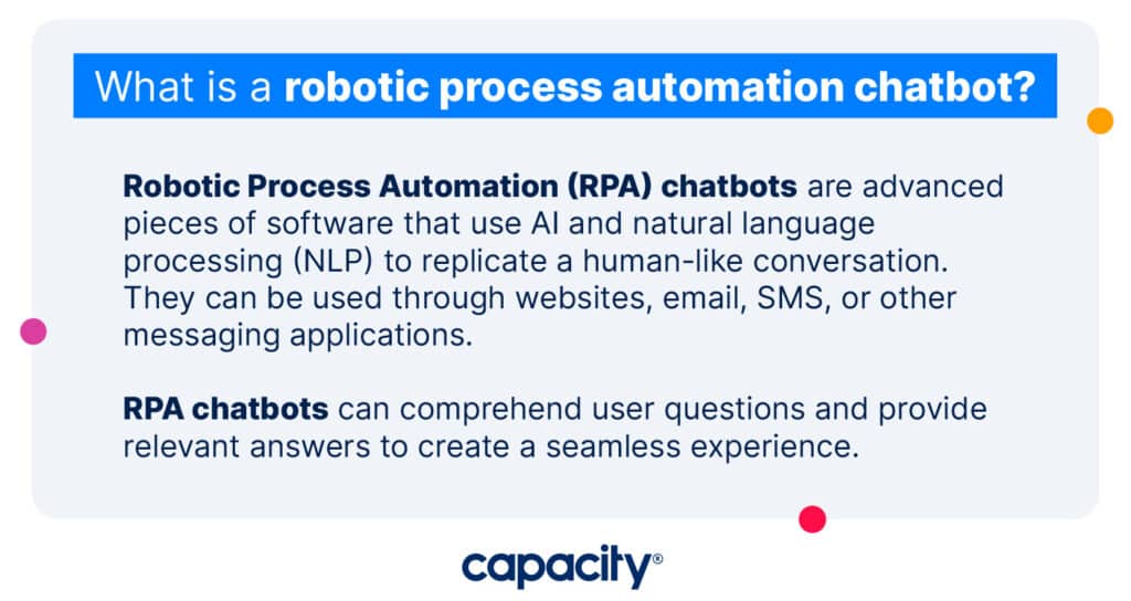 Image showing the definition of a robotic process automation chatbot (also known as an RPA chatbot)