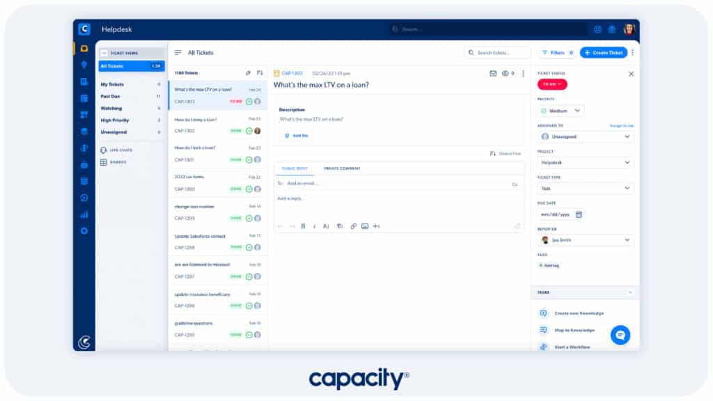 Image of the Capacity platform's Helpdesk automation software feature for businesses