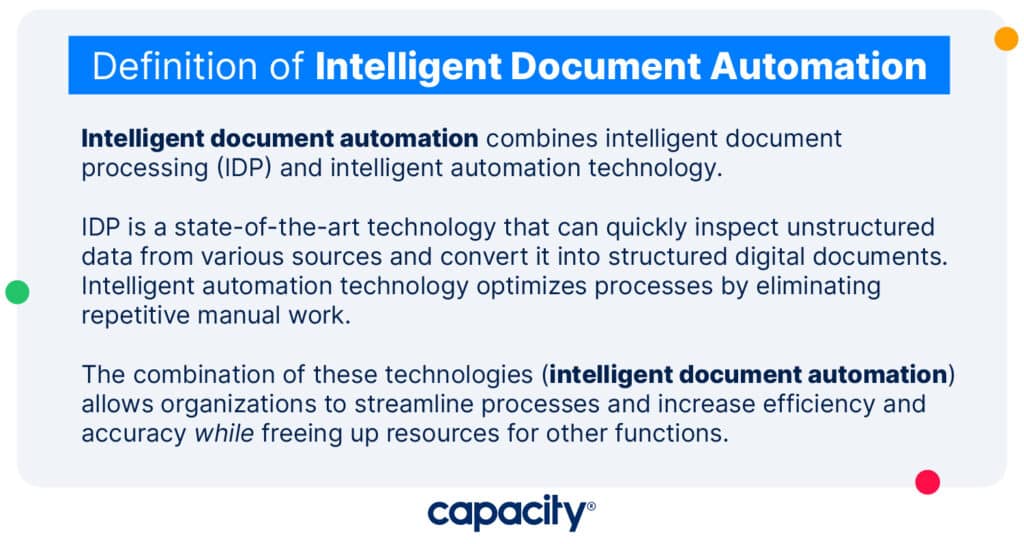 Image explaining the definition of intelligent document automation.