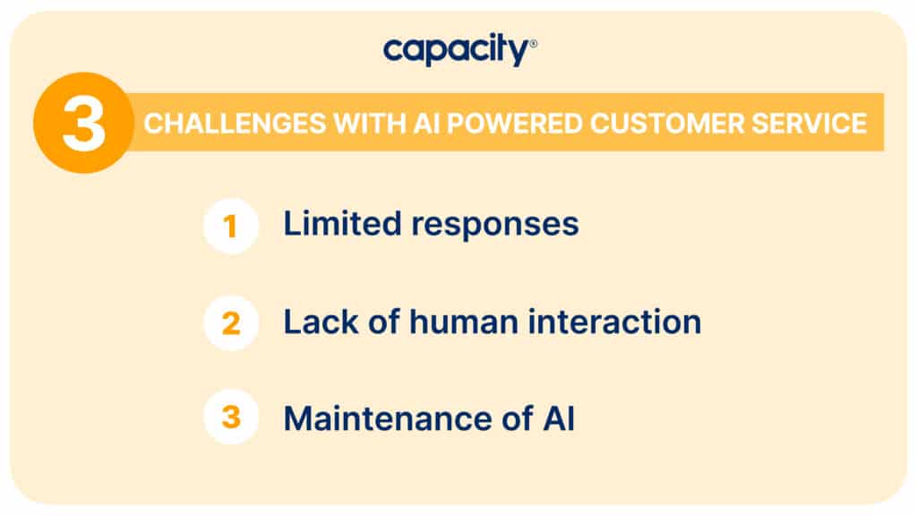 Image showing three challenges with AI powered customer service.