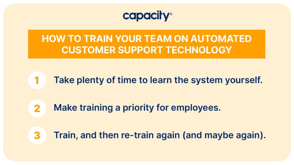 Image listing steps to take to train on customer support technology.