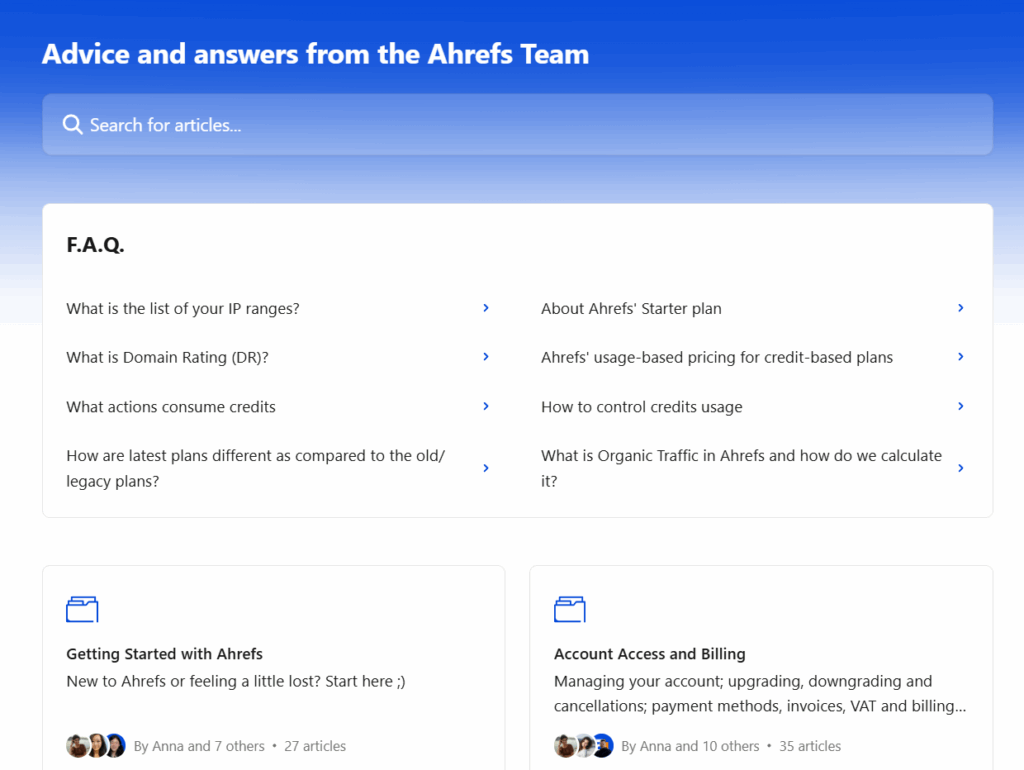 Ahrefs knowledge base structure