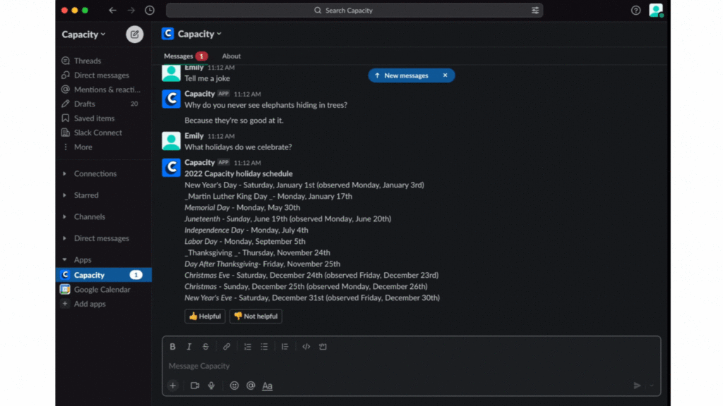 Graphic showing how to use an AI chatbot on Slack to request PTO.