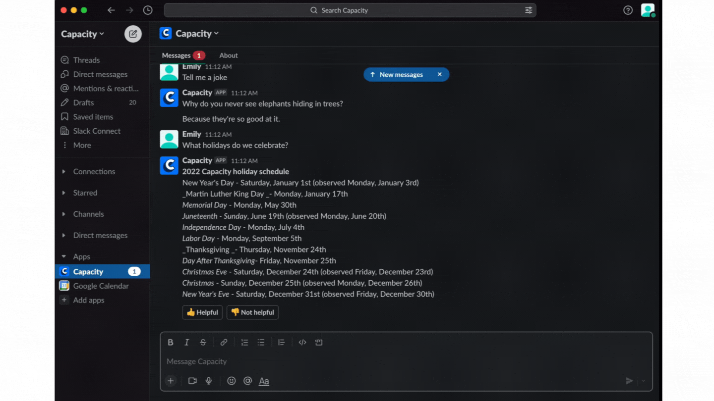 GIF showing how a PTO request works using Capacity.