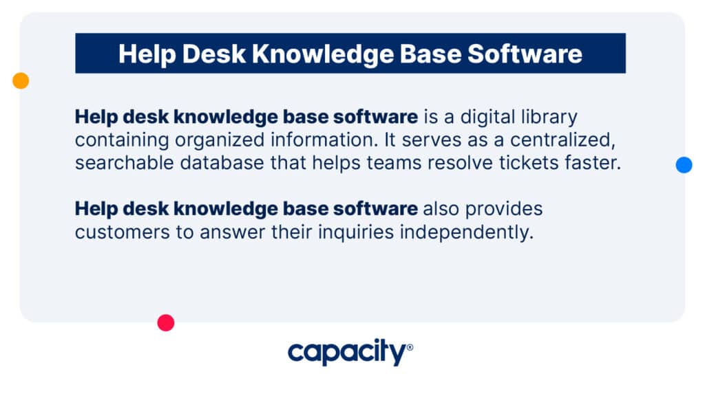 Image with help desk knowledge base software definition.