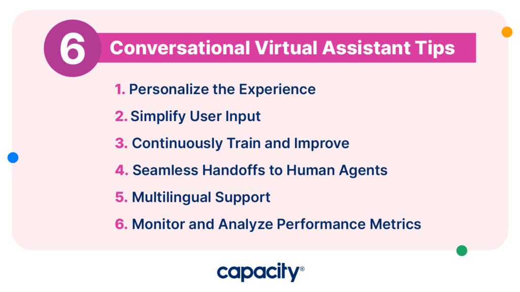 Image listing conversational virtual assistant tips.