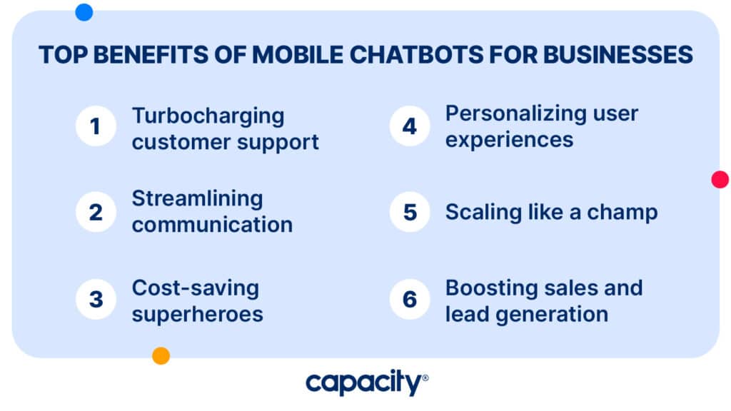 Image showing the benefits of mobile chatbots for business.