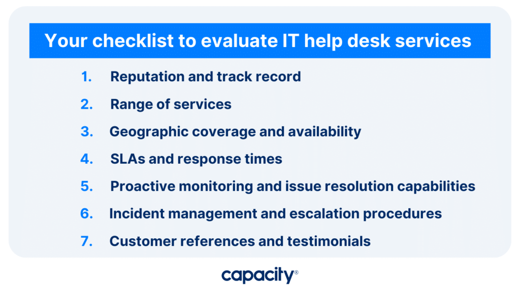 Your checklist to evaluate IT help desk services
