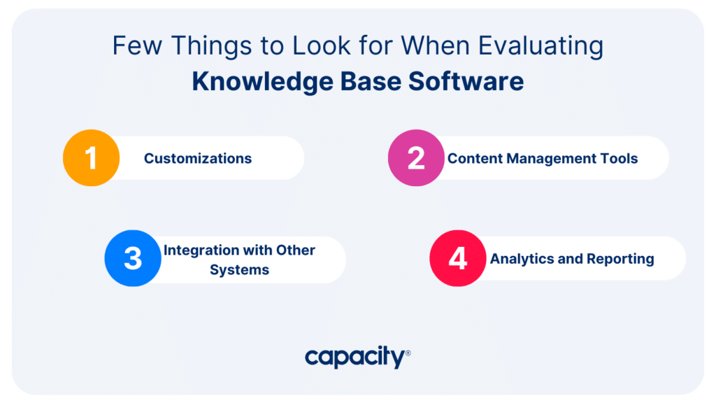 Image listing 4 things to look for when evaluating knowledge base software.