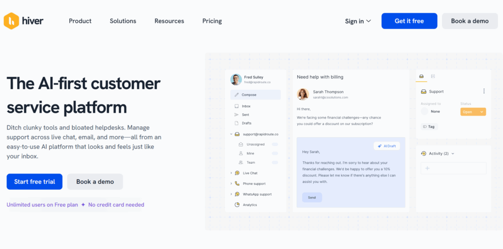Hiver AI-driven customer support