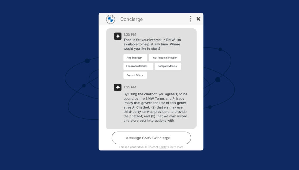 A screenshot of a chat conversation with BMW's concierge.