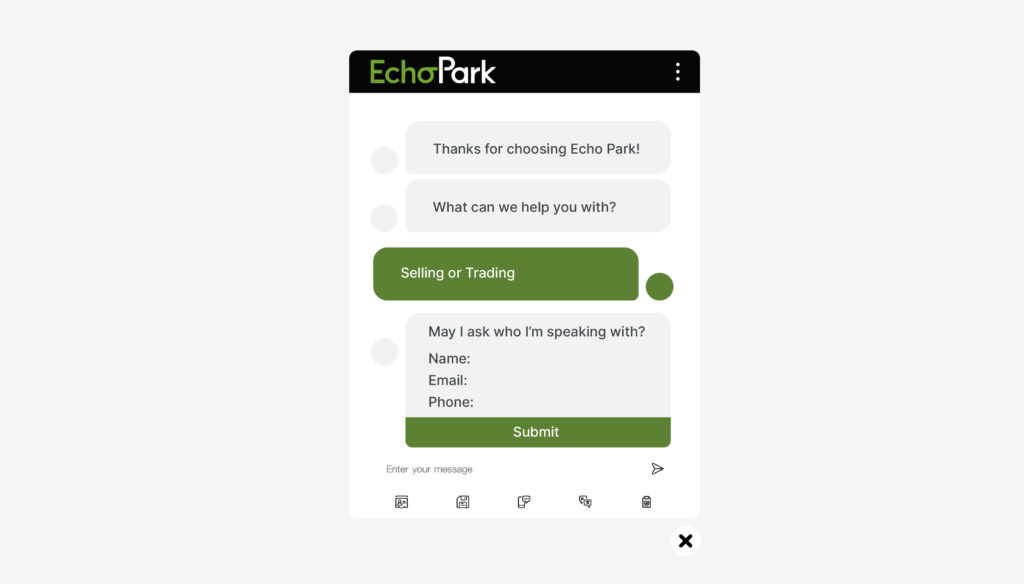A screenshot of a chat conversation with EchoPark's AI agent.