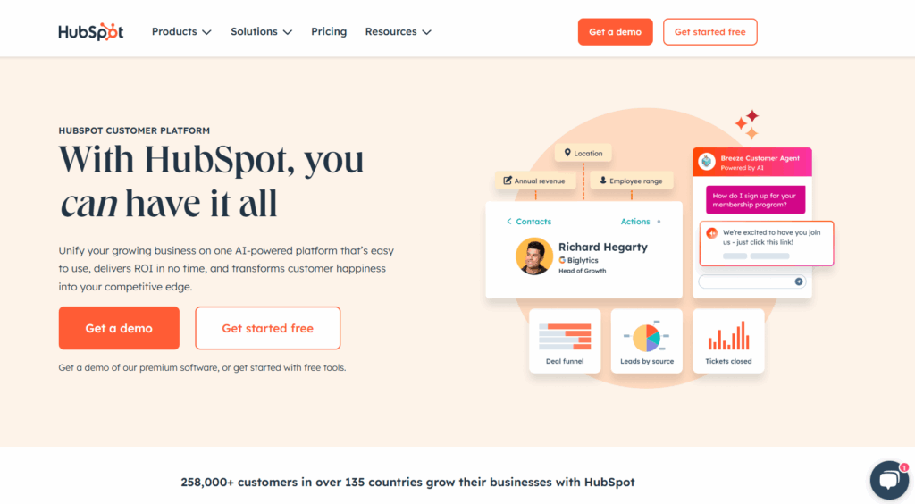 HubSpot marketing, sales, and customer support tools