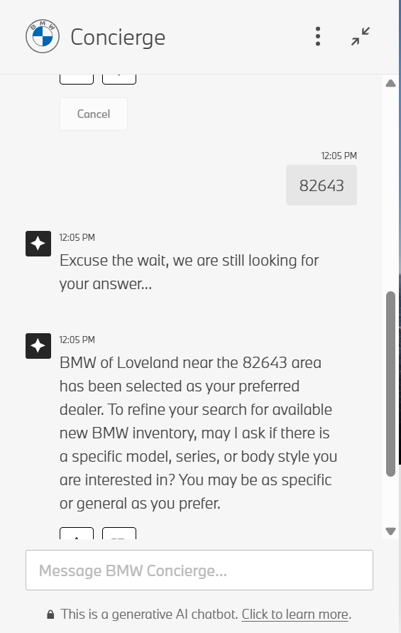 BMW AI-powered chatbot interaction