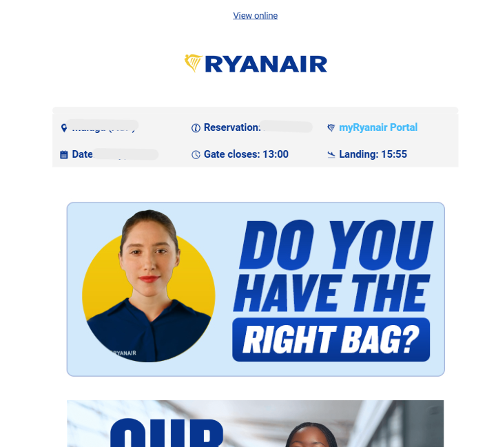 Ryanair personalized reminders