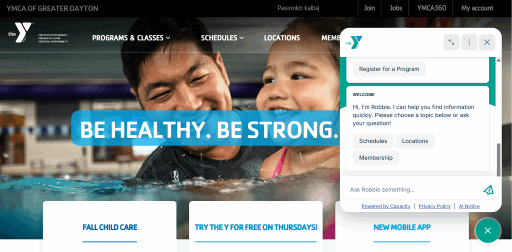 YMCA of Dayton website chatbot
