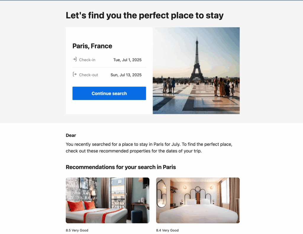Booking.com personalized customer experience reminders
