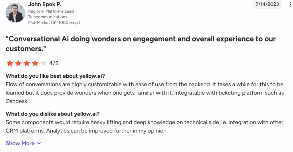 What people say about YellowAI