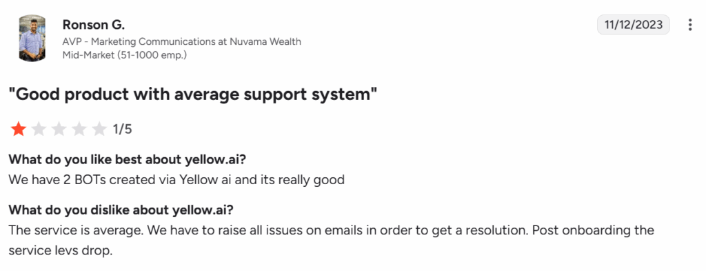 YellowAI customer reviews