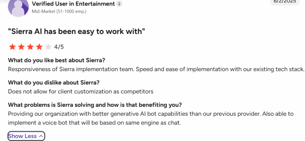 Sierra AI customer reviews