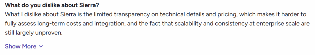 Customer reviews on Sierra AI pricing