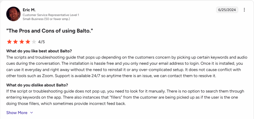 Balto AI customer reviews