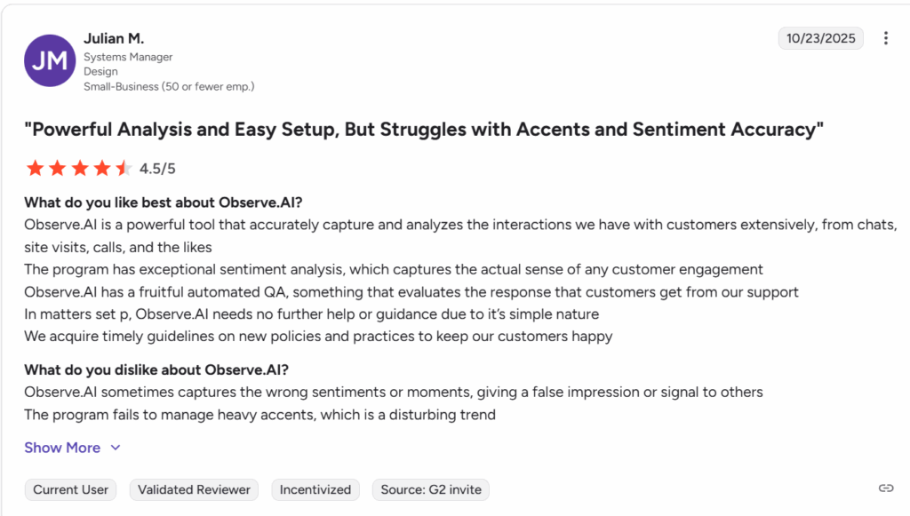 Observe AI customer review