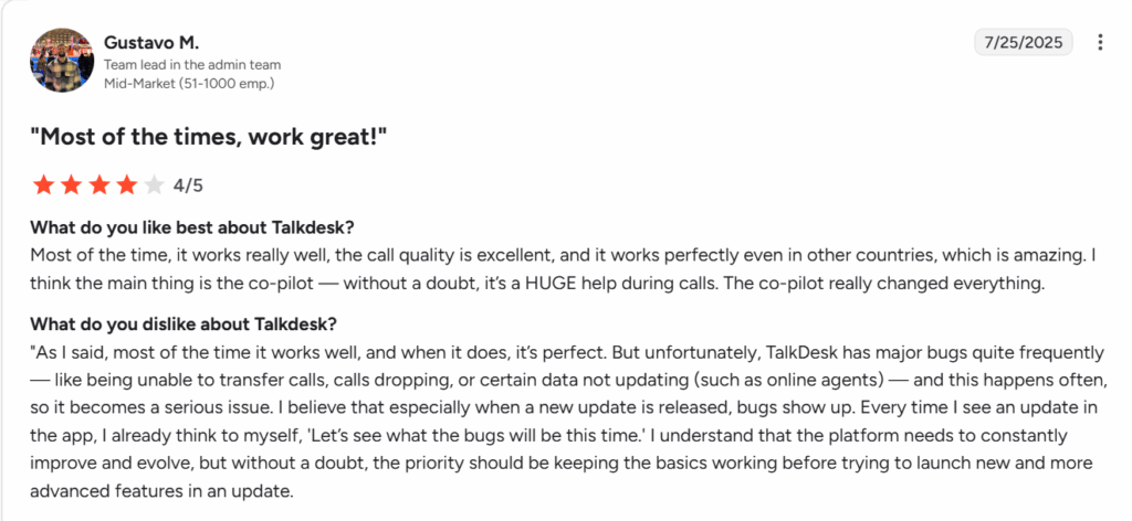 Talkdesk customer reviews