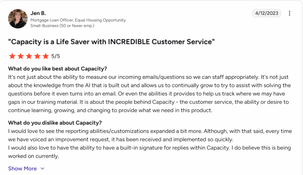 Capacity customer reviews