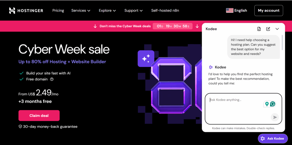 Hostinger automated customer interaction example