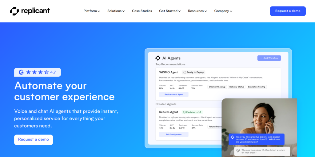 Replicant customer experience automation