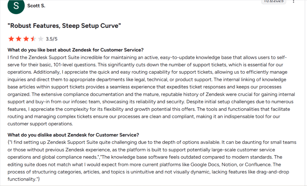 Zendesk user reviews