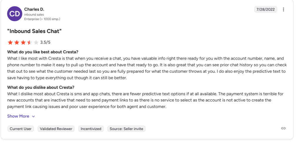 Cresta customer reviews