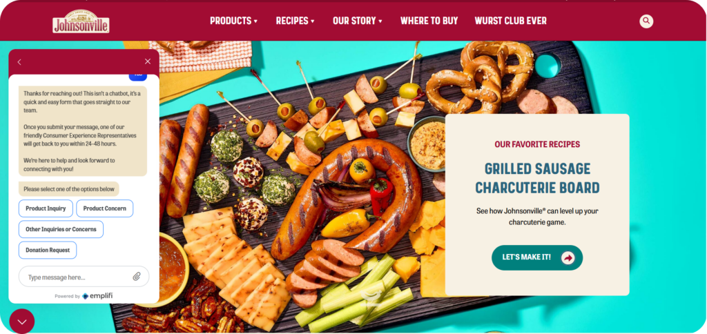Johnsonville AI-powered web chatbot