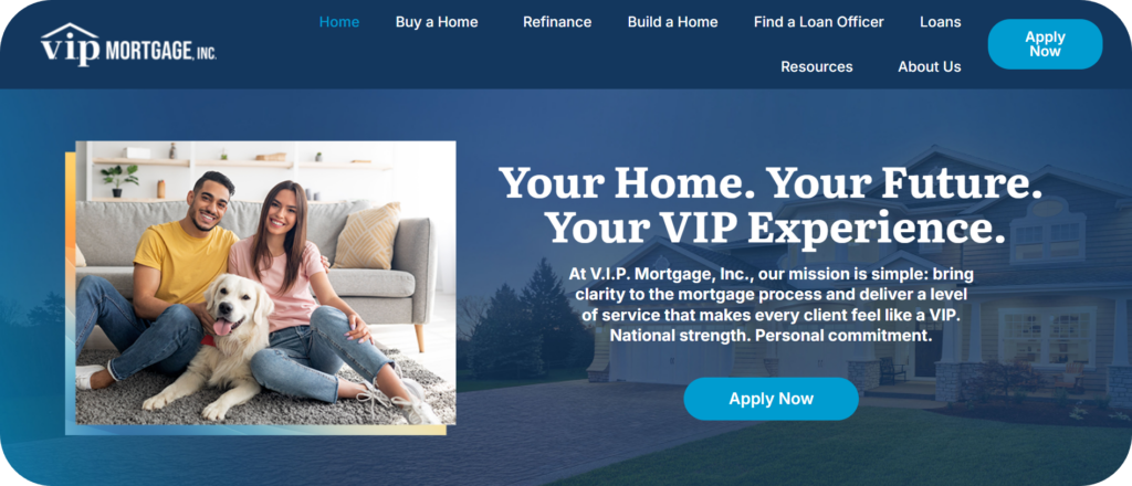 V.I.P. Mortgage website home page